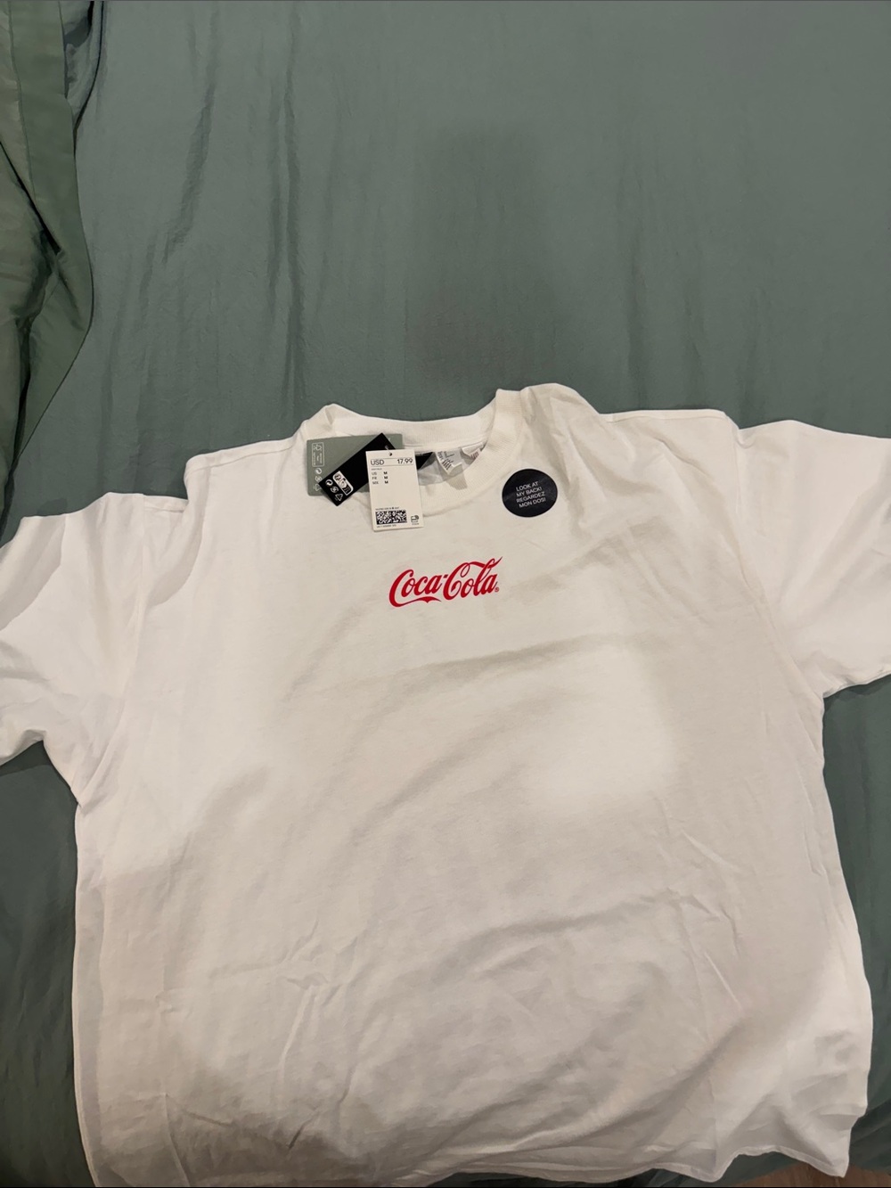 Coca Cola White Tee with Small Red Script Logo Center